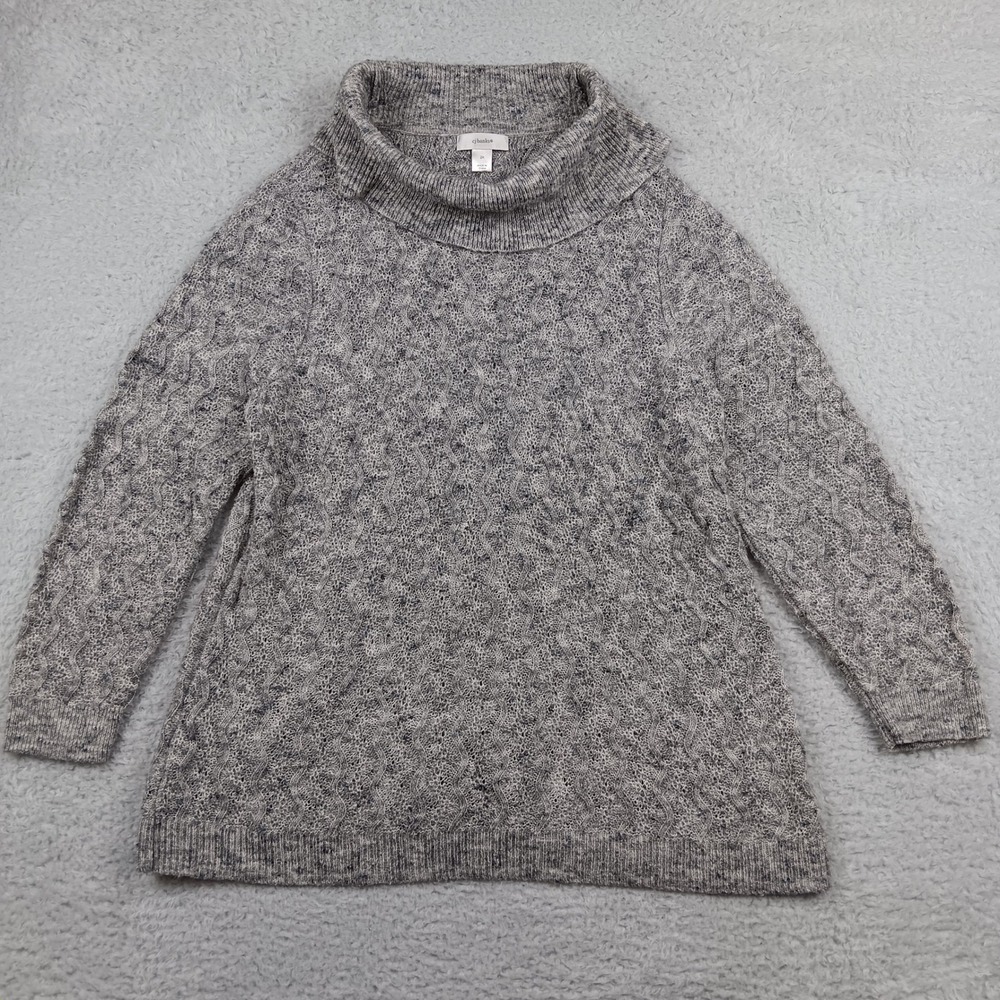 CJ Banks Sweater Cowl Neck Women 2X Gray Cable Knit 006138-3428